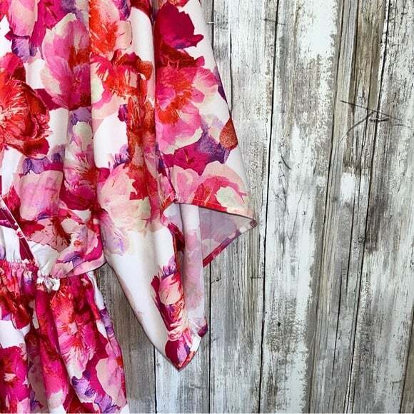 Flying Tomato Lipstick Floral Chiffon Kimono Sleeve Pink, Orange Blouse - Picture 6 of 7